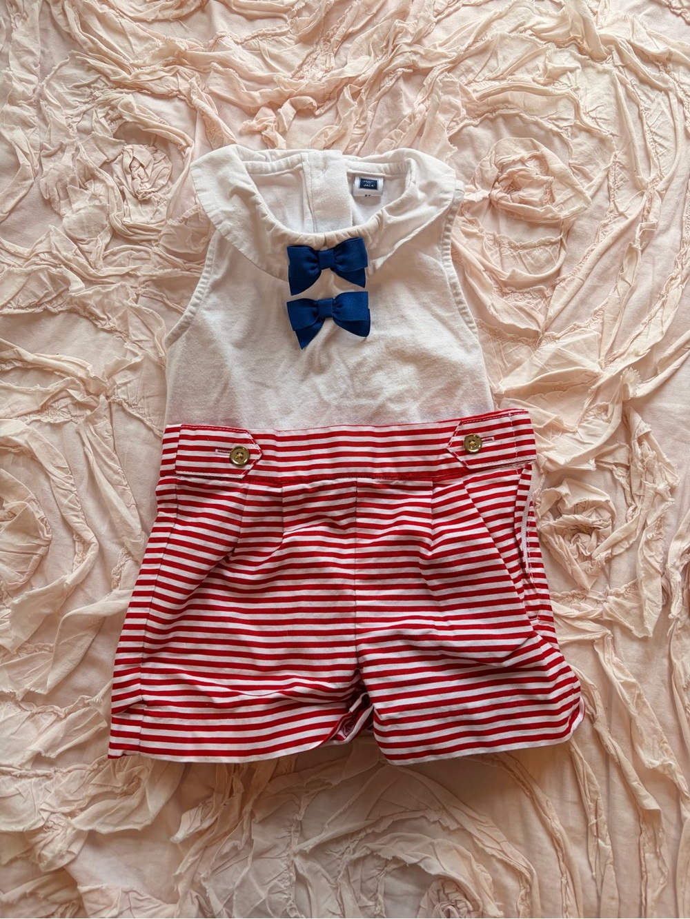Janie and Jack Toddler Girls Red Stripe shorts and bow tank